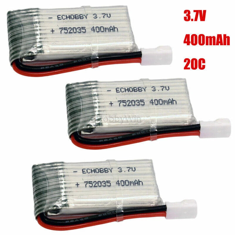 3Pcs 3.7V 400mAh 25C 752035 LiPo Battery XH2.54 plug for Mini RC Copter Drone Battery