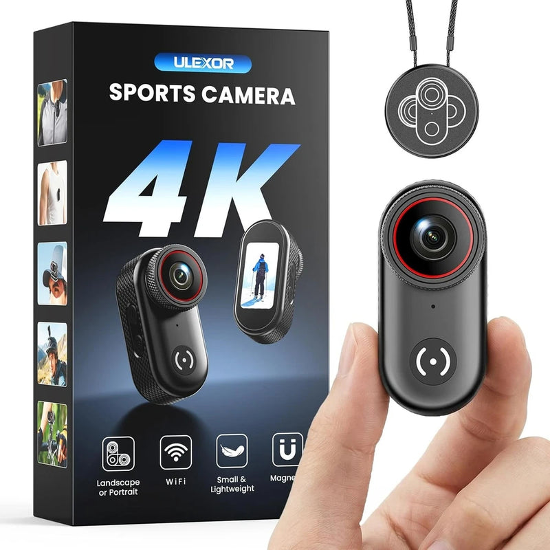 4K POV Camera with 64GB Card, WiFi Thumb Body Camera, 1.47" Screen Magnetic