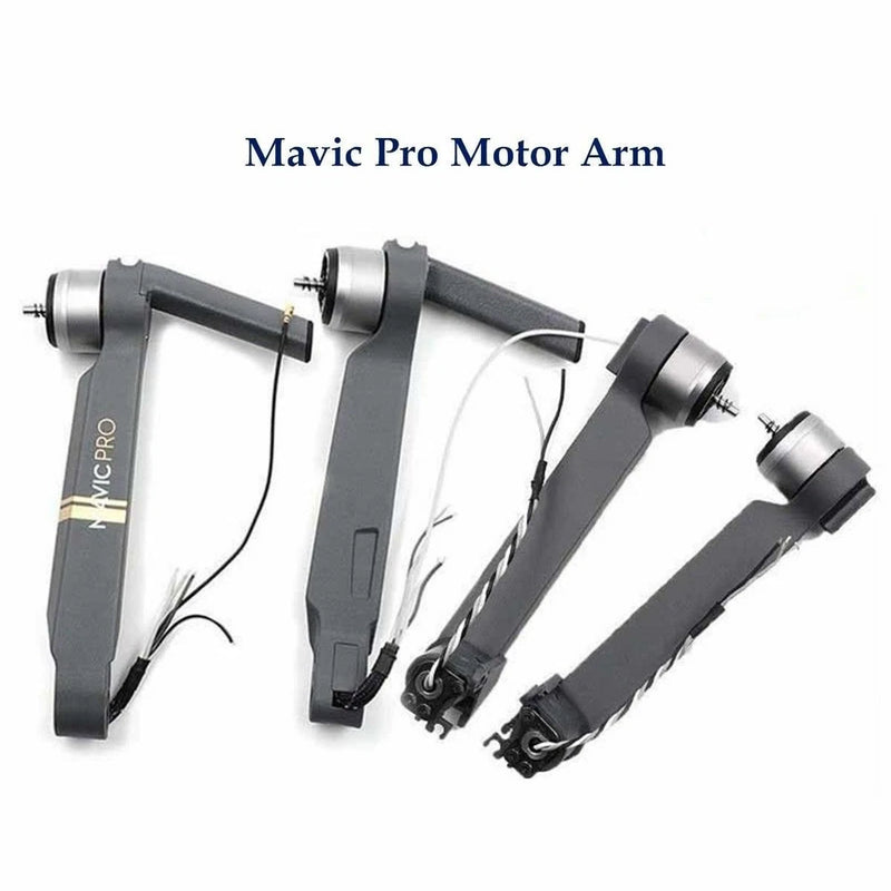 DJI Mavic Pro motor arm repair parts, dark gray arms with motor mounts and wires