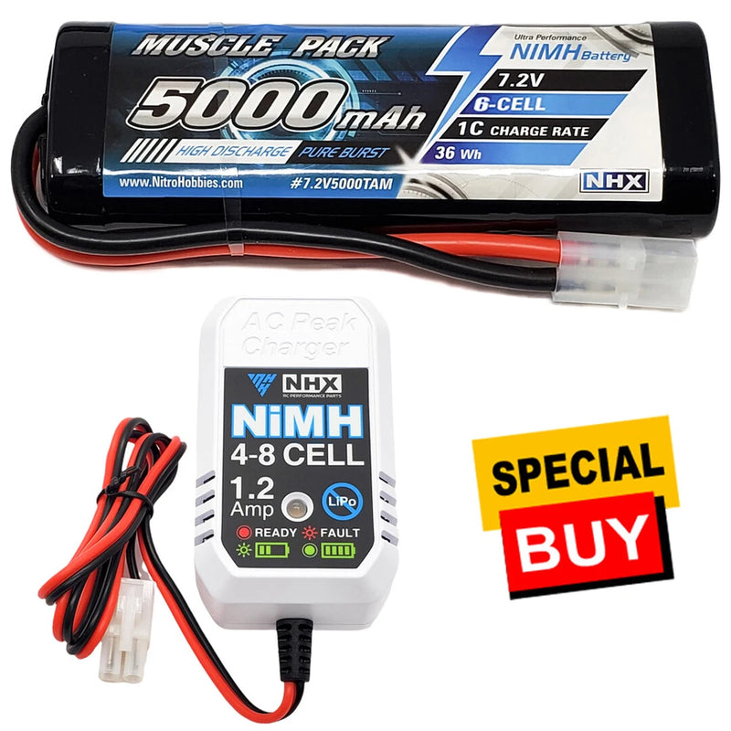 NHX RC 7.2V 5000mAh 6-Cell Nimh Battery w/ Tamiya Plug / ezWall Charger Battery