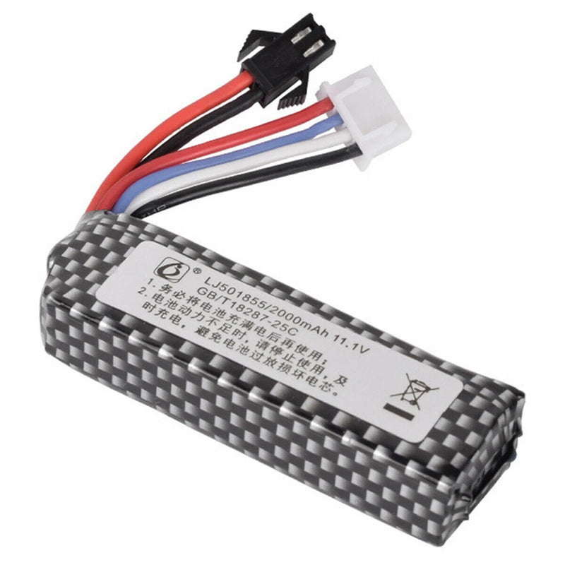 Black patterned 11.1V 2000mAh toy battery pack with SM-2P connector and wires