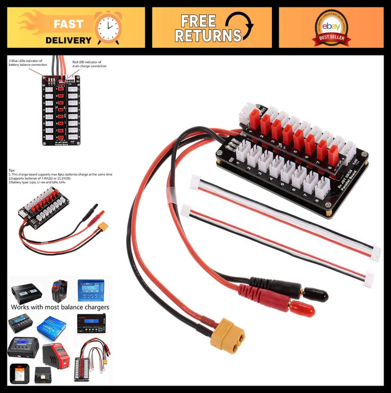 Parallel Charging Board for 2-3S LiPo Batteries, Balance Charger for RC Drones & Battery