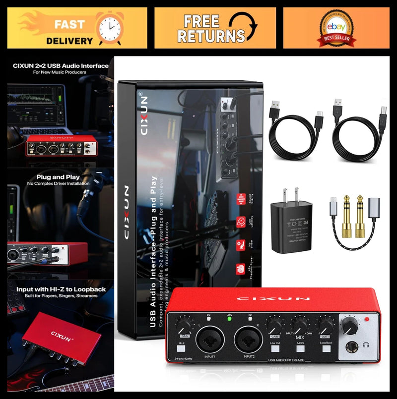 2x2 USB-C Audio Interface for PC/Mac, 24-bit/192kHz, Dual XLR/TS Inputs, +48V Ph
