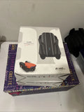Gray foldable quadcopter drone with camera and LED lights, retail box