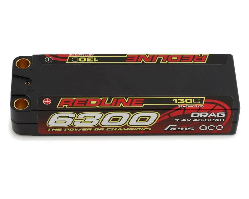 Gens Ace Redline Drag 2S 130C LiPo Batt w/8mm Bullets 7.4V/6300mAh GEA63002S13D Battery