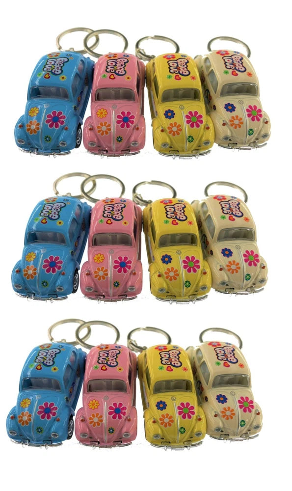 12PC Box: 2.5" Kinsmart 1967 VW Beetle Pastel Decal Keychain Diecast Model 1:64