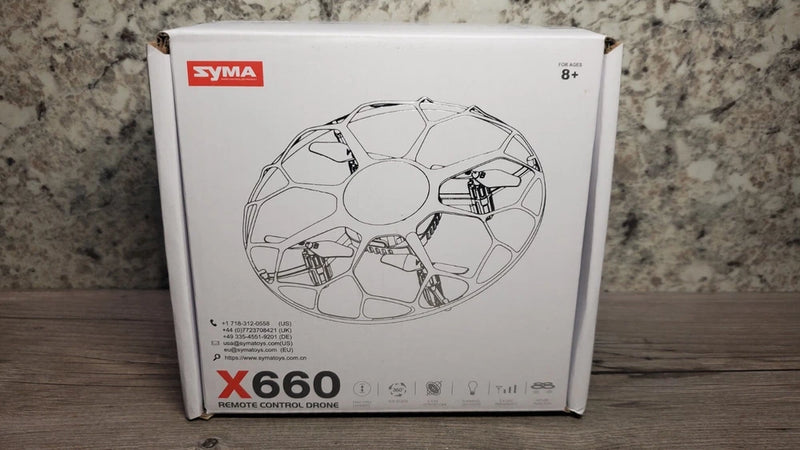 SYMA mini LED RC quadcopter drone X660 box with top-down drone design, black & latte