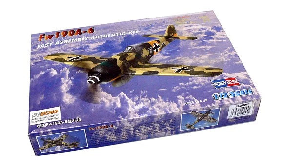 1/72 Fw190A-6 aircraft model kit box with black-and-yellow fighter plane artwork