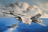 Gray F/A-18E Super Hornet 1/48 scale model aircraft, shown in flight pose