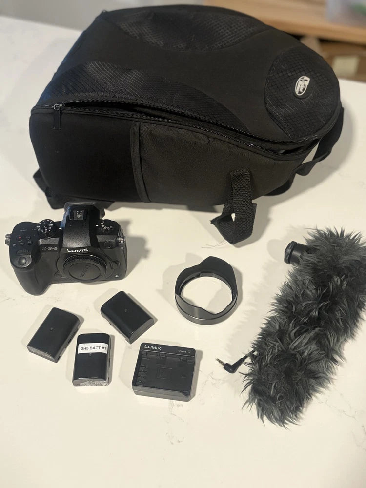 Panasonic Lumix GH5 Body (No Box), Batteries, Charger, Camera bag, Shotgun Mic