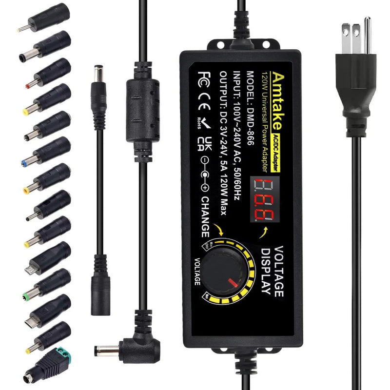 Universal AC DC Power Supply Adapter 3V-24V 5A 120W LED Voltage Display