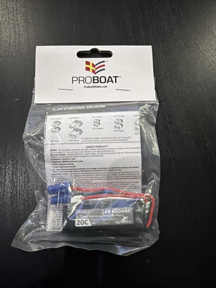 7.4V 600mAh LiPo battery with EC3 connector, in retail packaging