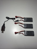 LiPo battery pack with three pouch batteries and USB charger cable