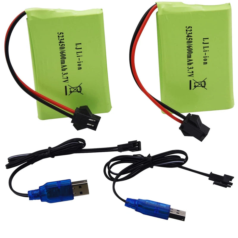2-Pack 3.7V 600mAh Lithium Rechargeable Battery + 2 USB Charger Cables for Battery