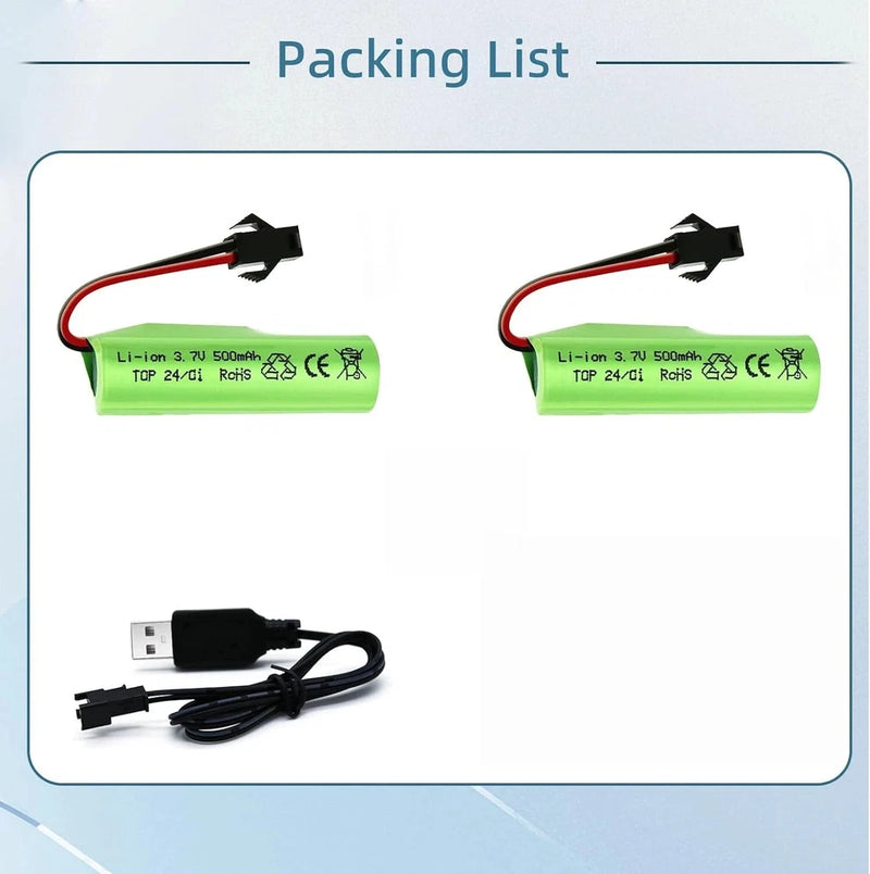 2PCS 3.7V 500mAh Li-ion Battery with USB Charger for RC Car Airplane Blaster