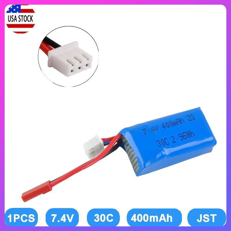 1x 400mAh 7.4V 30C 2S w/ JST Plug LiPo Battery for Micro Quadcopter FPV RC Drone