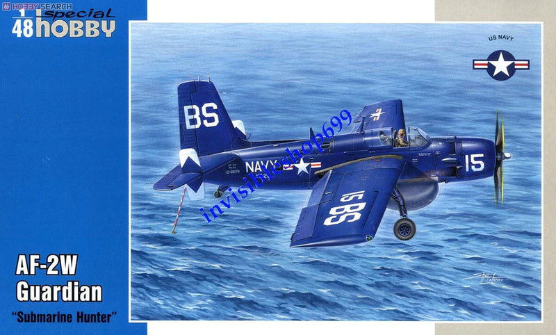 1/48 AF-2W Guardian model kit box art with blue US Navy aircraft