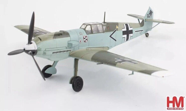 1/48 BF109E model aircraft with propeller, landing gear, and painted Luftwaffe markings