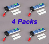 4-pack LiPo battery set with black batteries and red JST-style connector leads