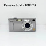 Panasonic LUMIX DMC-FX5 silver compact digital camera with front lens and LCD