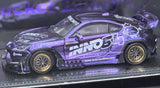 Purple and black INNO64 GR86 model car with gold wheels, side decals