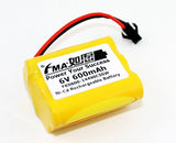 Rechargeable Ni-Cd 6V 600mAh battery pack with red/black leads and label