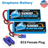 3S 11.1V 5000mAh graphene LiPo RC battery pack with EC5 female plug