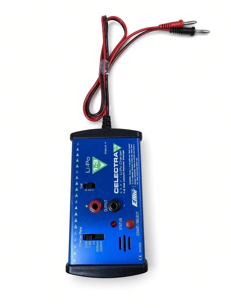E-flite Celectra 1-3 Cell Li-Po Battery Charger EFLC3005 RC w/ Charge Leads Battery
