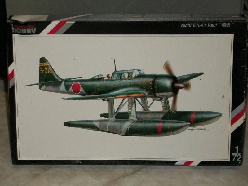 1/72 Aichi E16A1 Paul model kit box art: green prop plane with roundel