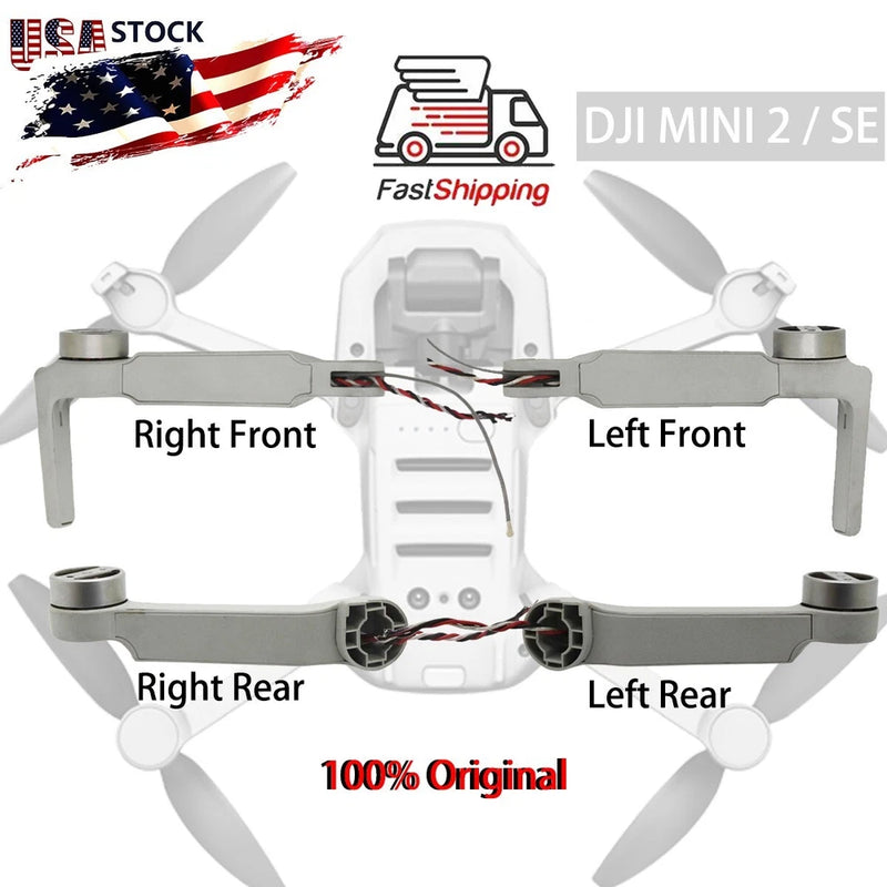 Drone arm shell set with motor mounts and wiring, gray and white for DJI Mavic Mini.