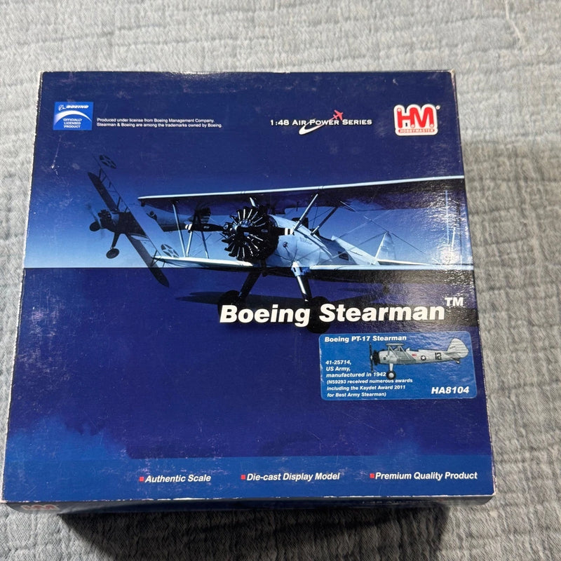 Boeing Stearman PT-17 model airplane display box, AirPower series, 1:48 scale