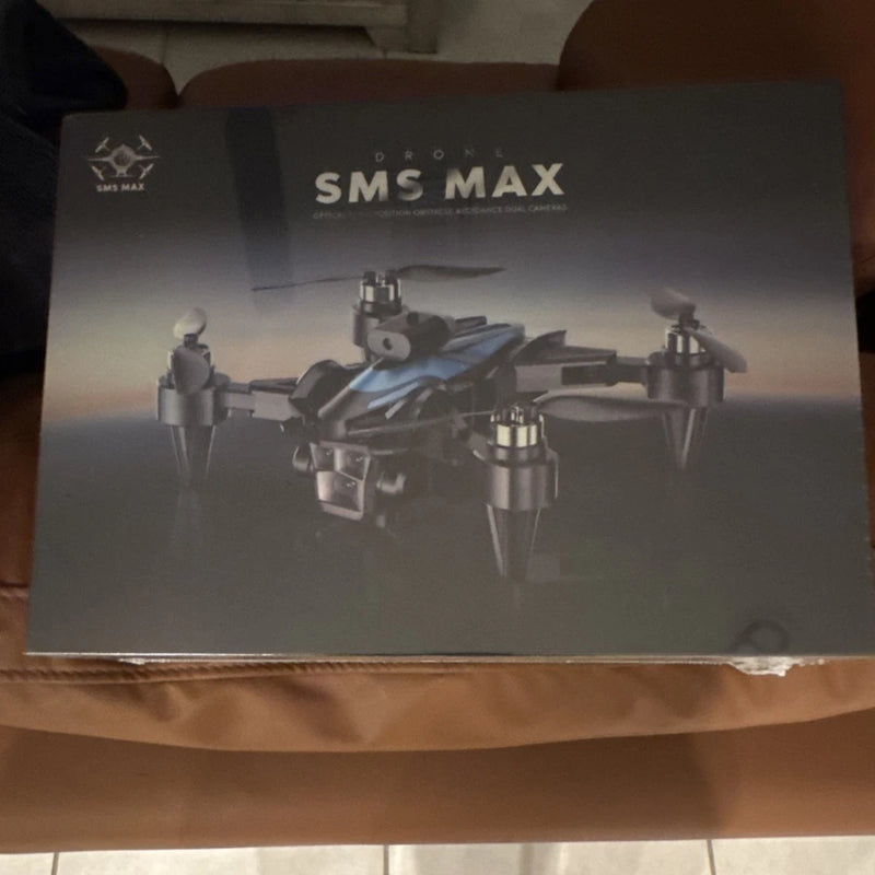 Drone quadcopter retail box with printed SMS MAX design and drone illustration