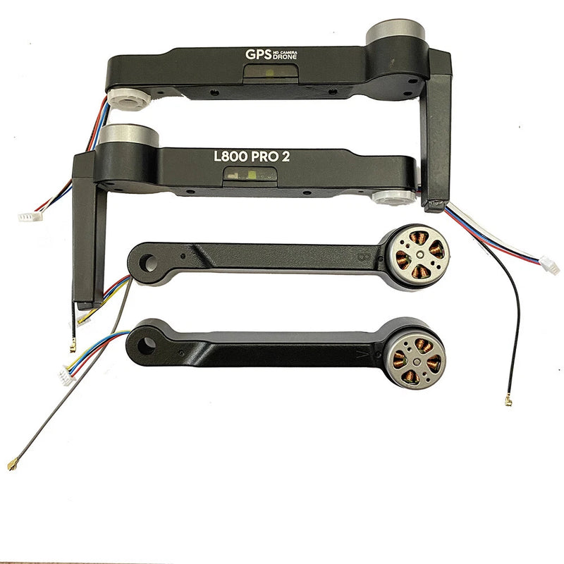 Foldable RC quadcopter arms with motors and wiring, dark gray with metal rotor hubs