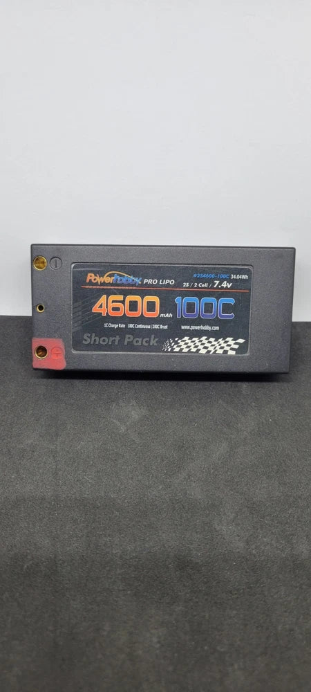 Powerhobby 2S 7.4V 4600mAh 100C Shorty Lipo Battery 4mm Bullet Connectors Battery