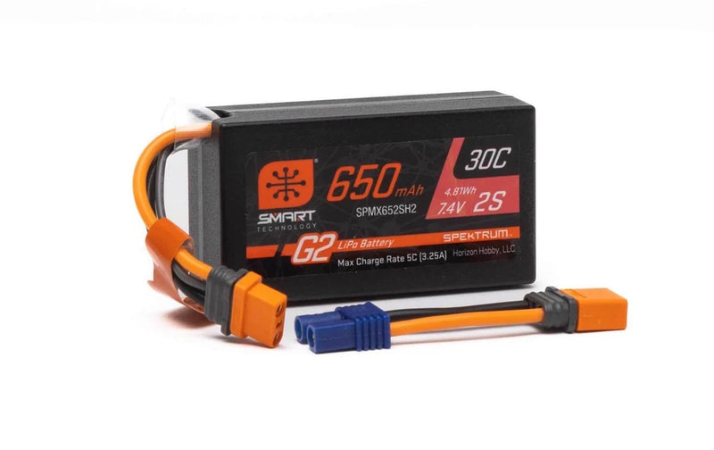 Spektrum 650mAh 2S 7.4V Smart G2 30C LiPo Battery IC2 SPMX652SH2 Battery