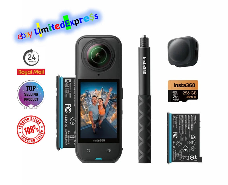 Insta360 X5 Adventure Camera Kit -Extra Battery Selfie Stick and 256GB SD Card
