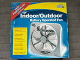 10-inch battery-operated portable fan, white grill, on retail box