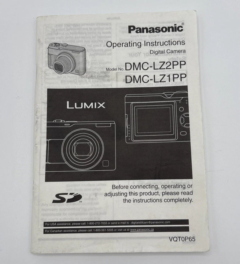 Panasonic Lumix DMC-LZ2PP,DMC-LZ1PP Digital Camera Operating Instructions Book