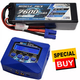 NHX Muscle Pack 3S 11.1V 7600mAh 75C Lipo Battery w/ EC5 / EZPRO AC Charger Battery
