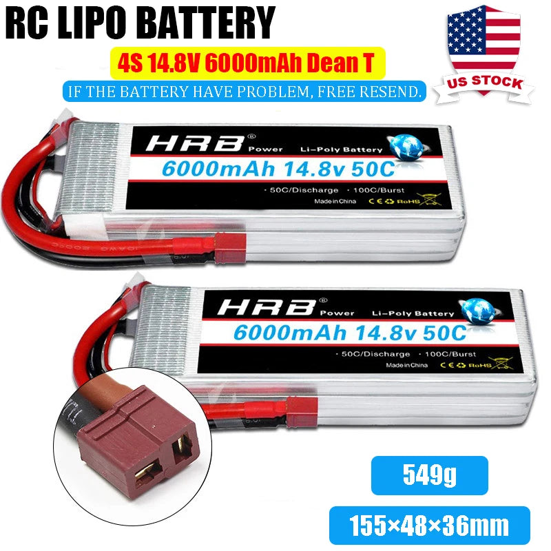 2pcs HRB 4S Softcase LiPo Battery 6000mAh 50C 14.8V Dean T Plug for RC Car Truck
