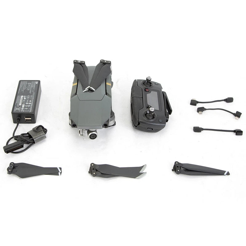 DJI Mavic Pro drone with remote controller and charging accessories, gray