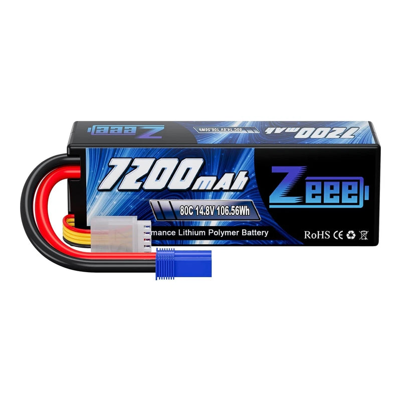 Zeee 4S Lipo Battery 7200mAh 14.8V 80C with EC5 Connector Hard Case RC Batter...