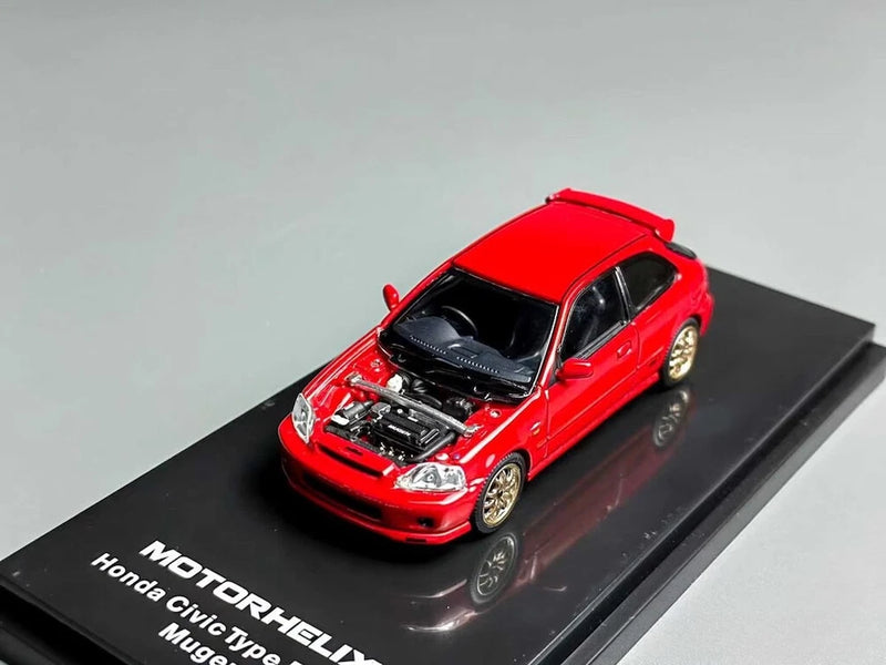 MH 1:64 Red JDM Civic Type R EK9 Mugen Sports Model Diecast Metal Car