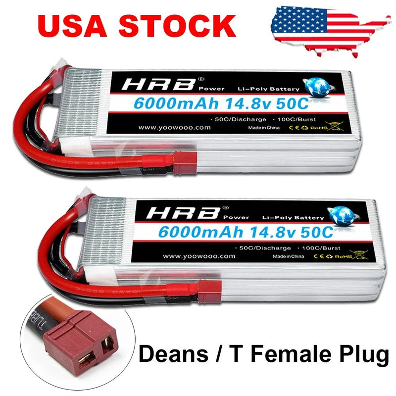 2pcs HRB 4S 6000mAh Deans T 14.8V Lipo Battery for RC Drone Truck Airplane Boat