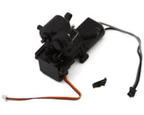 RC transmission assembly with motor and switch servo, black housing, wired connectors