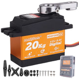 20kg digital metal-gear servo motor with waterproof case, horn, mounting hardware, wiring