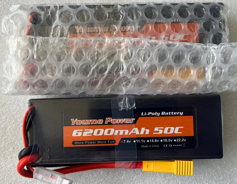 2S Lipo Battery 7.4V 6200mAh 50C RC Battery Hard Case with XT60- Plug 2pcs
