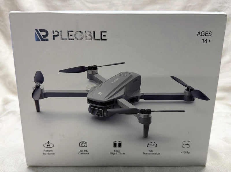 Foldable GPS drone with FPV camera, four propellers, shown on product box