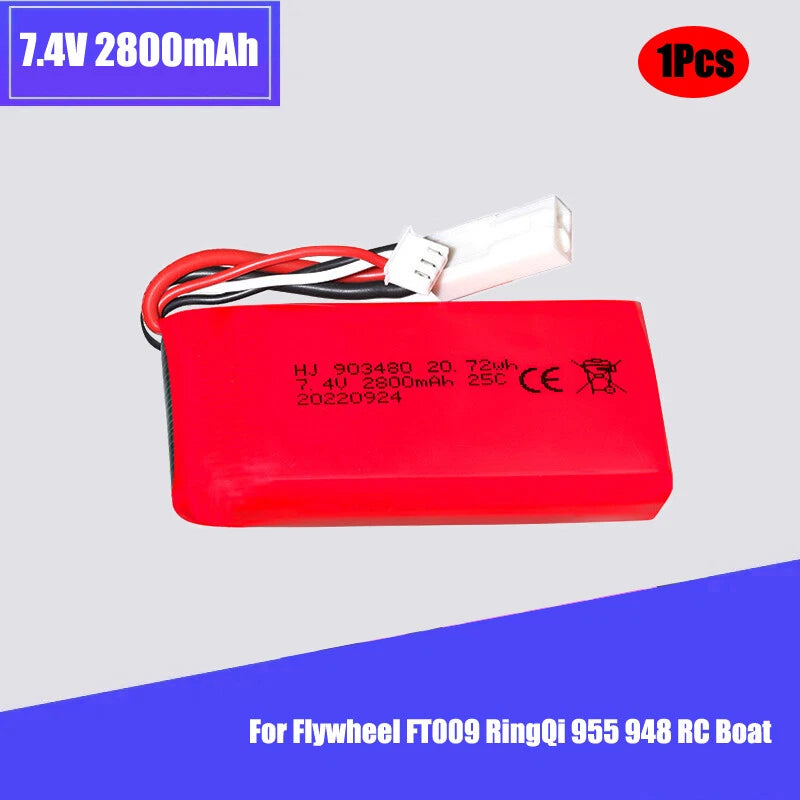 1Pcs 7.4V 2800mAh 25C Battery EL-2P For Flywheel FT009 RingQi 955 948 RC Boat