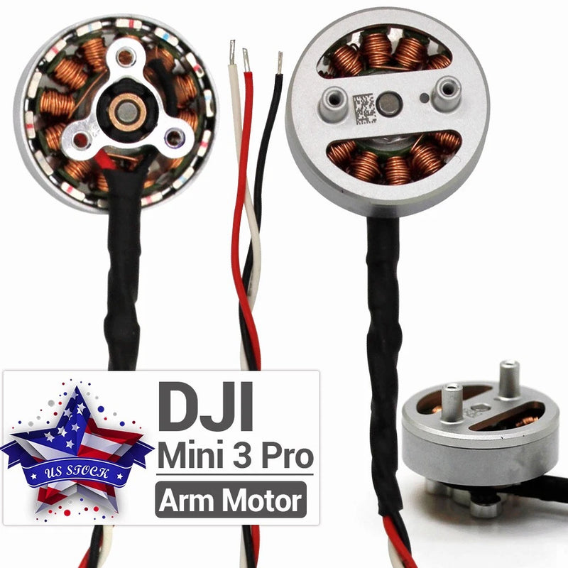 Drone arm motor with circular housing, copper windings, and attached power wires